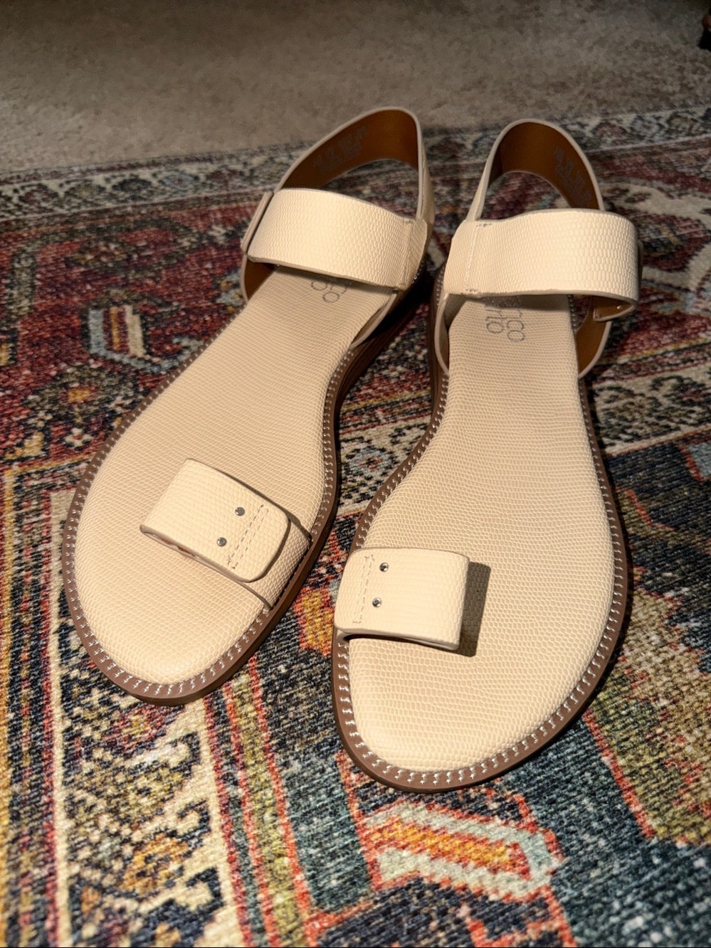 Franco Sarto  Neutral Beige Textured Slingback Sandals